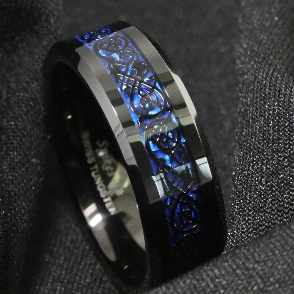 DR-Blue Black Tungsten Celtic Design - Sleek & Unique — JKCRings